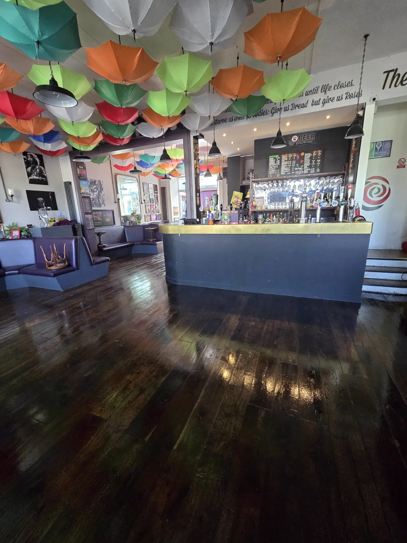 Freshly re-oiled wooden floor at The Bread and Roses pub in Clapham, revived without sanding